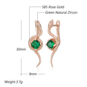 Kinel-pendientes colgantes de serpiente de circón Natural para mujer, joyería de animales Punk diaria Vintage, Color oro rosa 585, color verde intenso