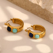 E.B.belle-pendientes redondos de aro con piedra Natural, turquesa, Lazurite, acero inoxidable, chapado en oro de 18 quilates, joyería resistente al agua