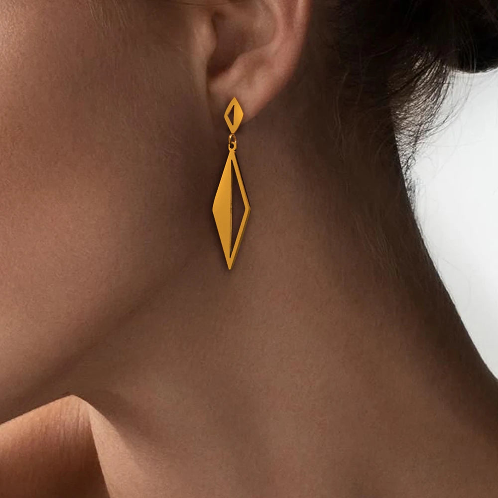 Pendientes de acero inoxidable minimalistas geométricos huecos cuadrilátero cuelgan diseño pendientes con sentido para mujer joyería uso diario nuevo