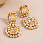 E.B.belle moda 18K chapado en oro de lujo empalmado cuadrado circón lleno de perlas pendientes mujeres fiesta joyería elegante no deslustradas
