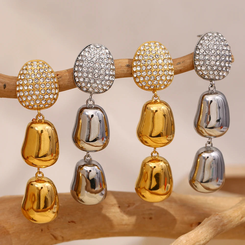 E.B.belle-pendientes colgantes de maní con circonita de lujo, de acero inoxidable, chapado en oro de 18 quilates, sin deslustre, joyería para mujer, hipoalergénica para fiesta