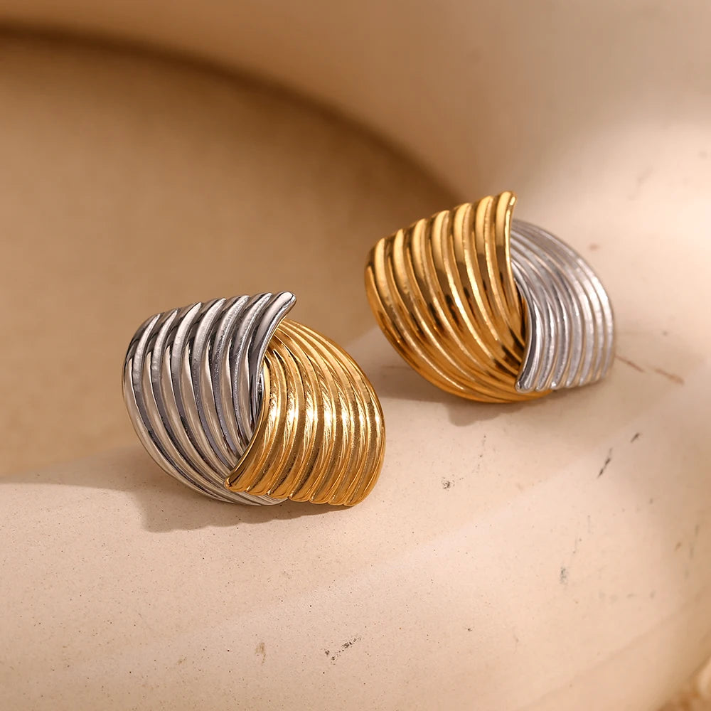 E.B.belle-pendientes cruzados con líneas en forma de abanico para mujer, mezcla de colores, acero inoxidable de alta calidad, oro de 18 quilates, sin deslustre, regalo de joyería