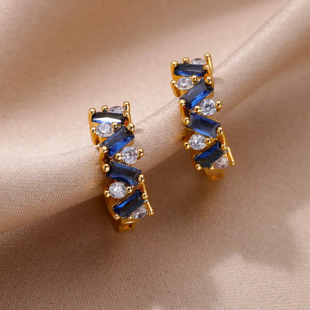Pendientes de circón azul para mujeres y niñas, novedad en pendientes de aro de acero inoxidable, joyería de boda de lujo de tendencia 20224, envío gratis