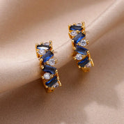 Pendientes de circón azul para mujeres y niñas, novedad en pendientes de aro de acero inoxidable, joyería de boda de lujo de tendencia 20224, envío gratis