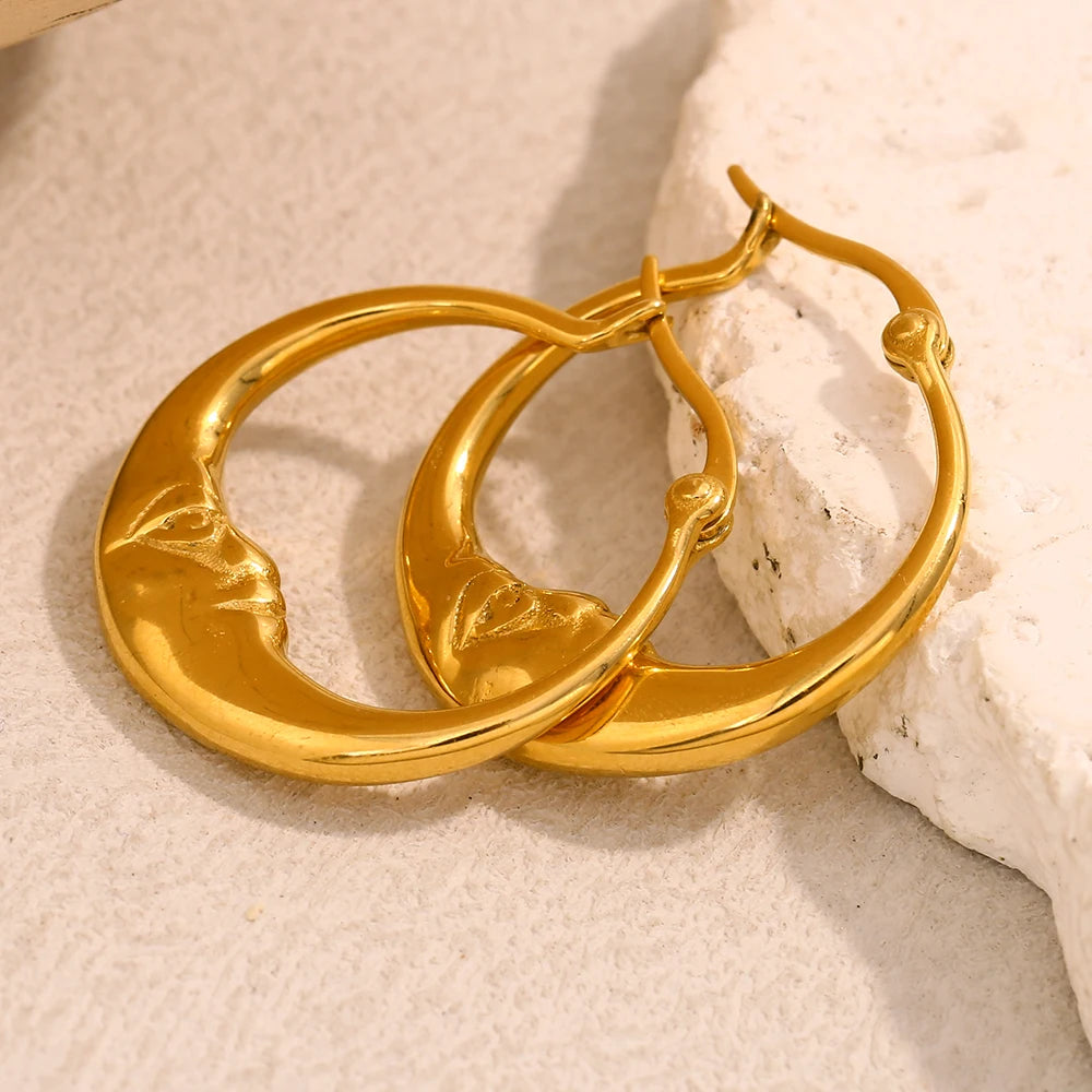 E.B.belle-pendientes de aro con forma de luna abstracta para mujer, joyería elegante, redonda, hipoalergénica, Color dorado/plateado, de acero inoxidable